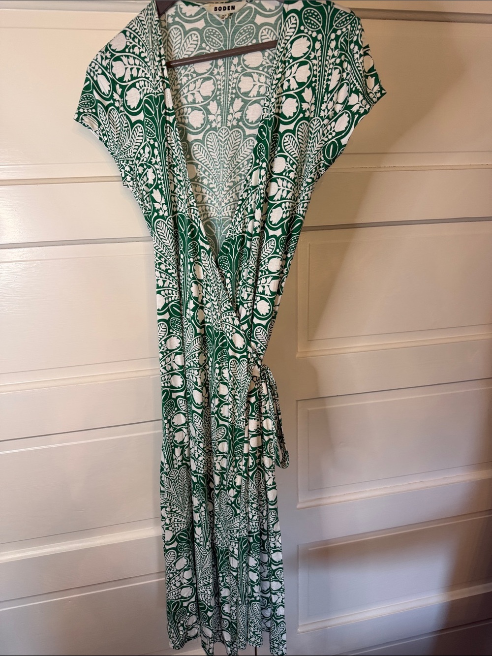 Boden Green White Floral Wrap Midi Dress 8 Resort garden party cruise picnic